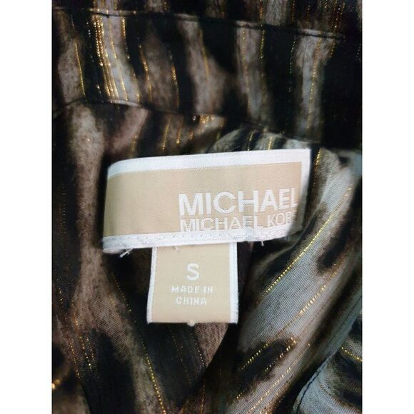 Michael Michael Kor Leopard Print Blouse Semi Sheer Roll Tab Button Up Small - Picture 7 of 7